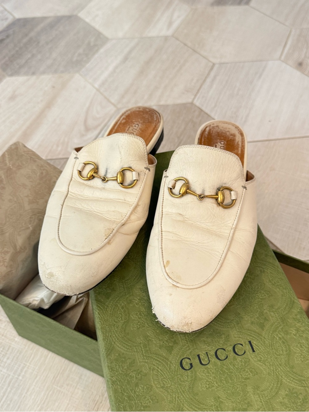 Gucci Cream Leather Horsebit Backless Mules